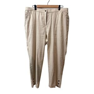 Cathy Daniels Womens Beige Linen Blend Tapered Button Hem Pants Size 16